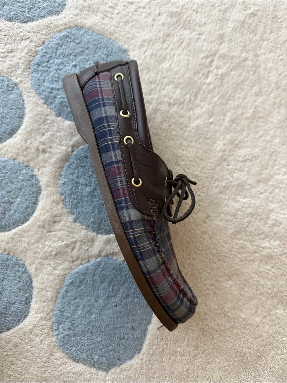 Brooks Brothers Brown Leather Boat Shoes with Blue & Red Plaid